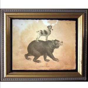 Brittany Spaniel Dog on Bear Print Tea Stained